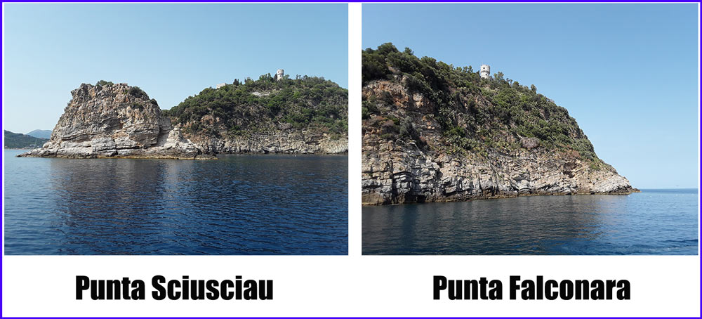 Foto della Punta Sciausciu e della punta Falconara dell'isola Gallinara